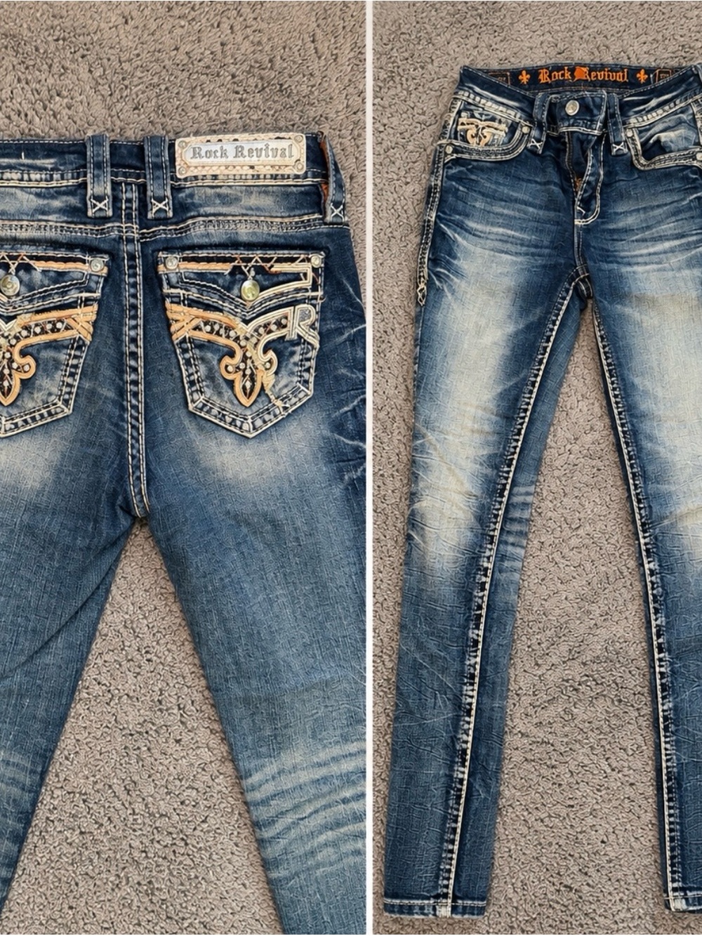 Rock Revival Women’s Faded Blue Embroidered & Studded Back Pocket Jeans